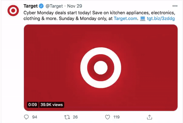 Twitter Video Requirements: Target's ad with the logo at the beginning