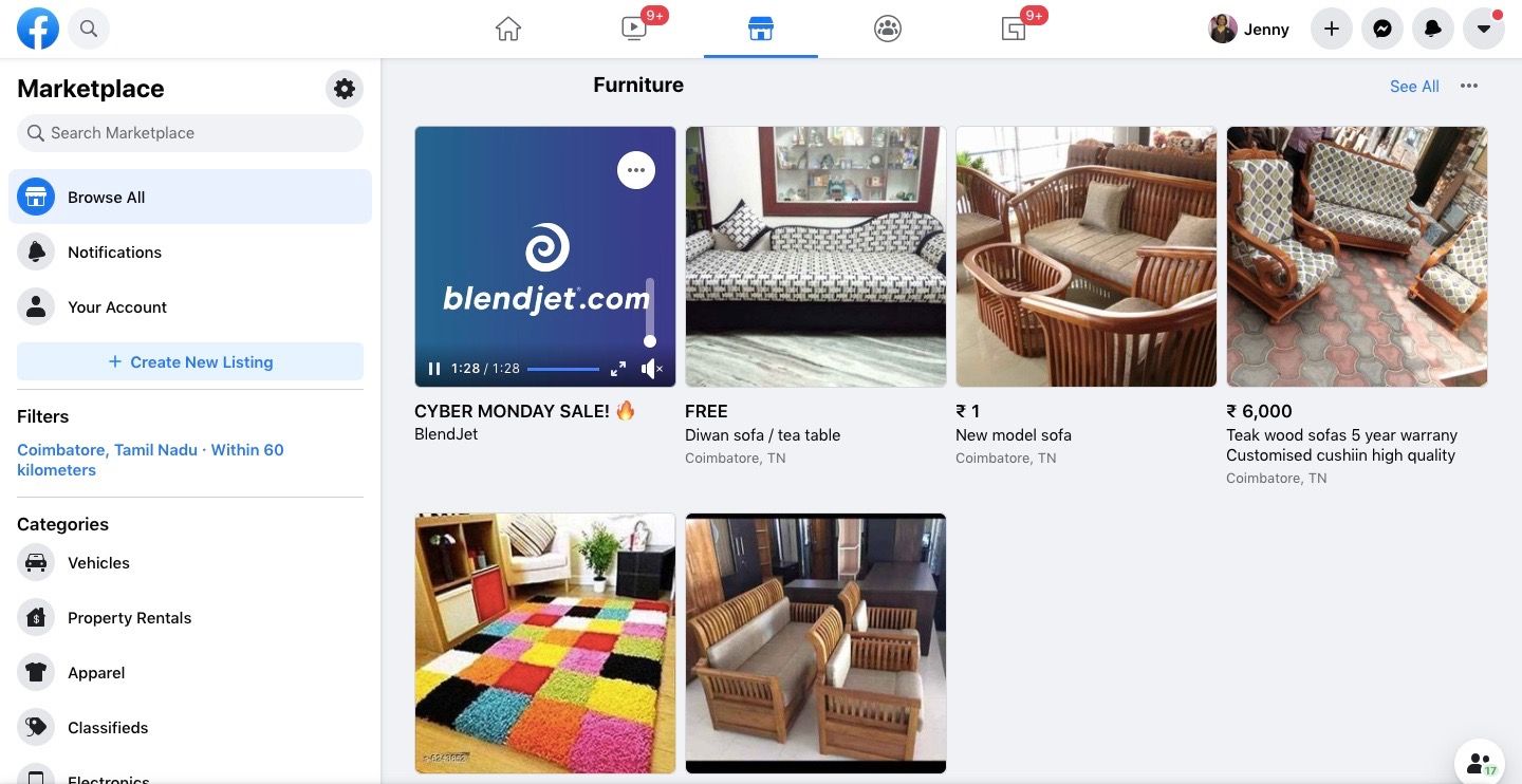 Facebook video ads and shopping items that appear on Facebook Marketplace