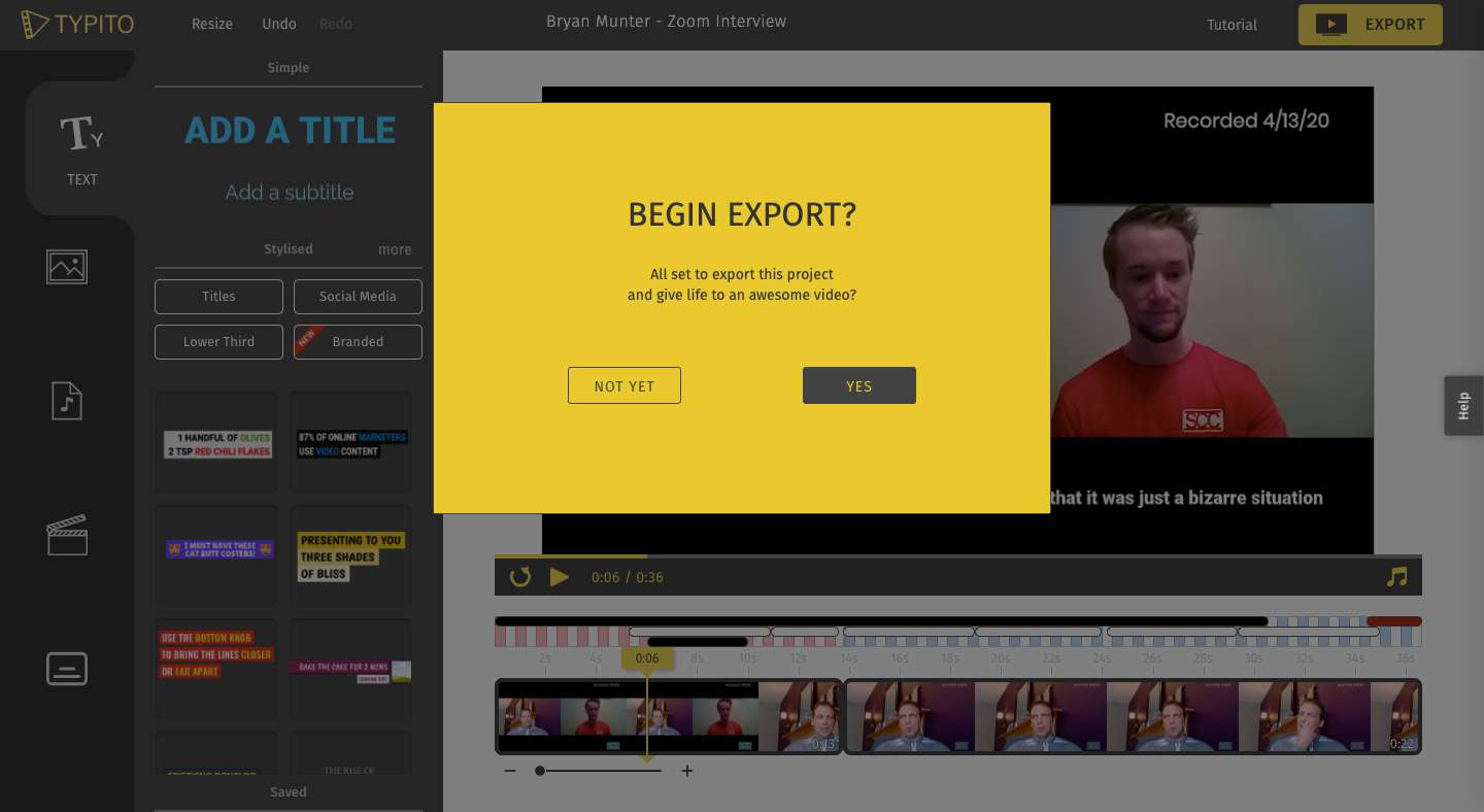 Export your Video at the click of a button
