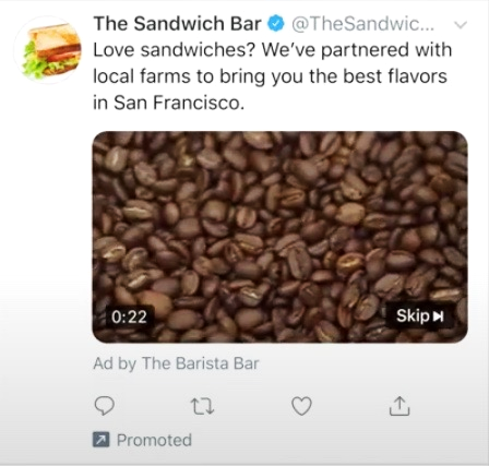 Twitter Video Requirements: A pre-roll ad by the Barista Bar